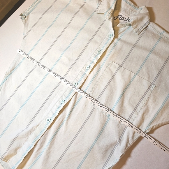 Vintage 80s CROPPED Striped Button-Up Top Sleevless - Picture 7 of 12